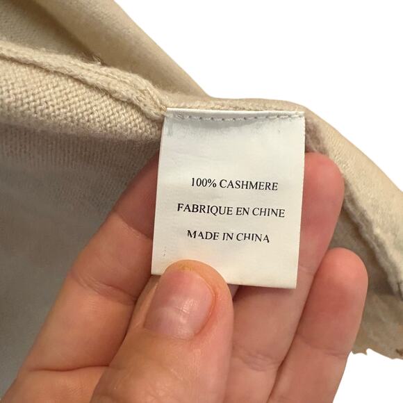 French Curve cashmere beige long sleeve fringe bottom cardigan SIZE M - Picture 3 of 6